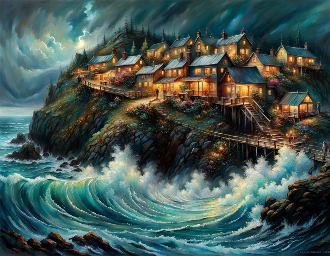 Stormy Sea Landscape with Christmas Tree in Fantasycore Styl...