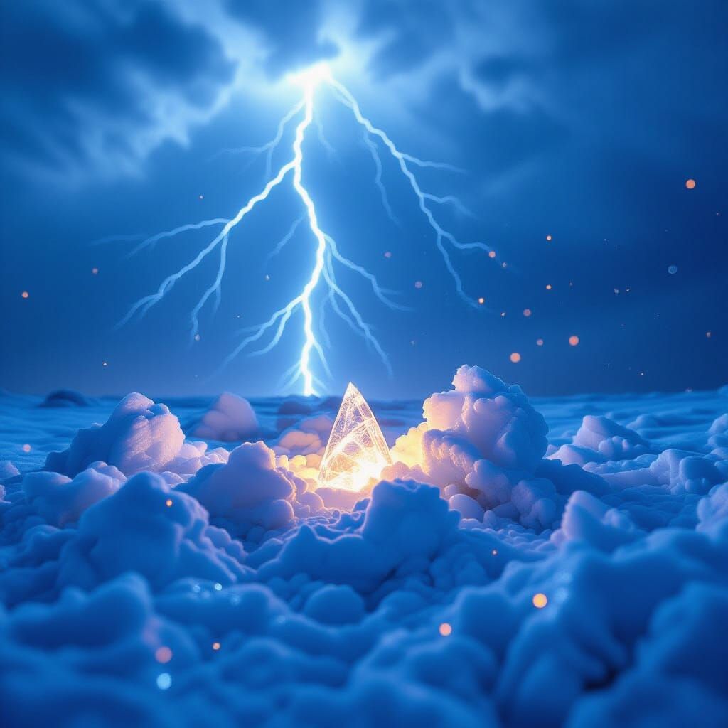 Frozen Lightning: Crystalline Ice Sculptures in Stormy Sky