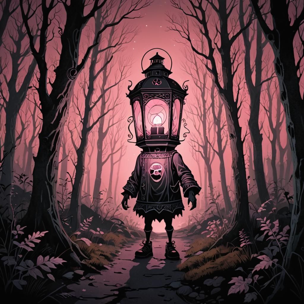 Anthropomorphic Lantern Lights a Dark Forest