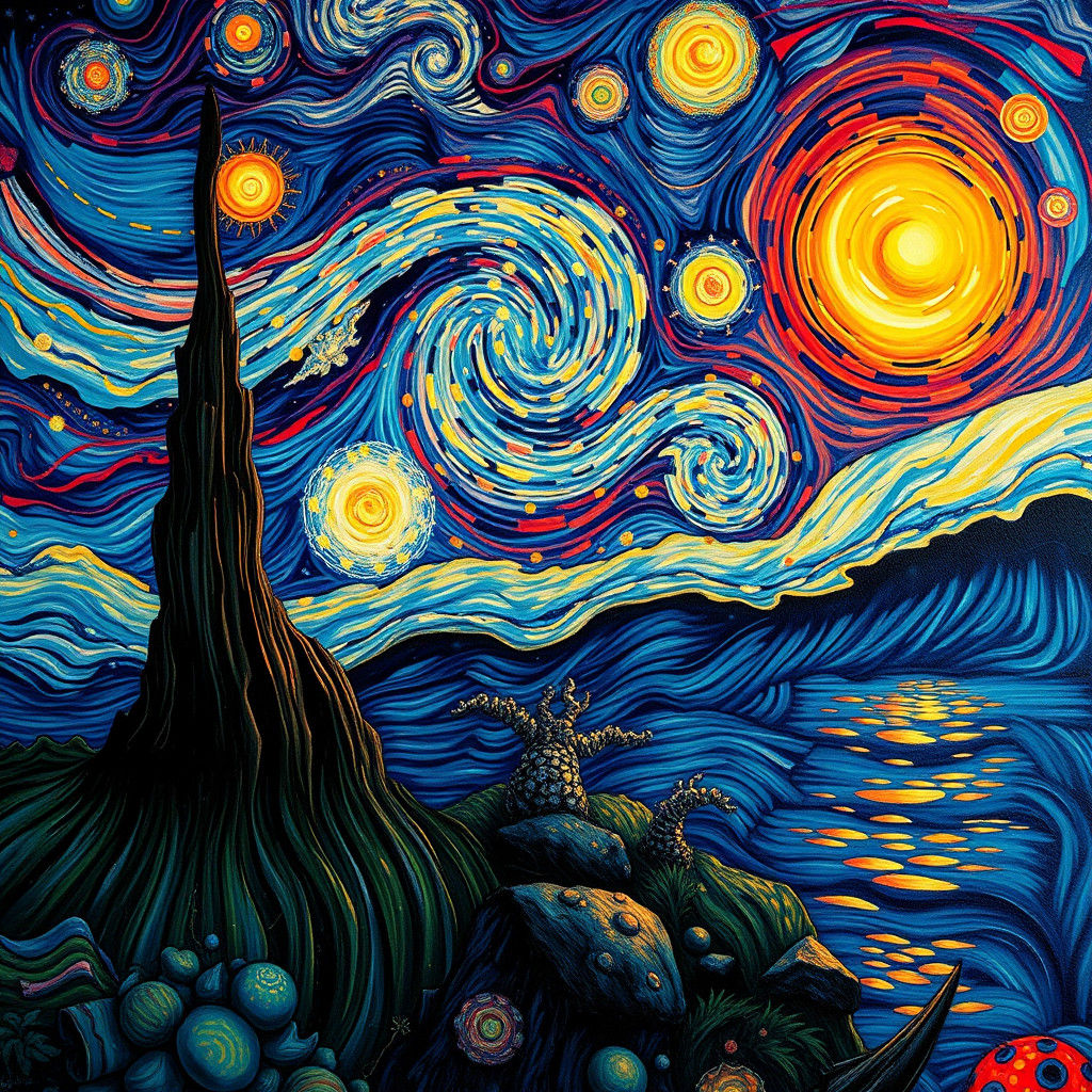 Island Sunset in Starry Night Style