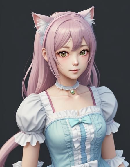 Pastel Anime Catgirl Maid: Kawaii 3D Art