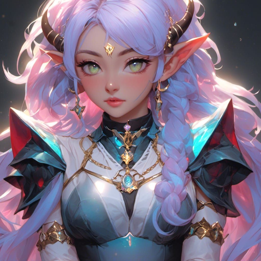 Aqua-Haired Elf Tiefling Assassin with Gemstone Jewelry