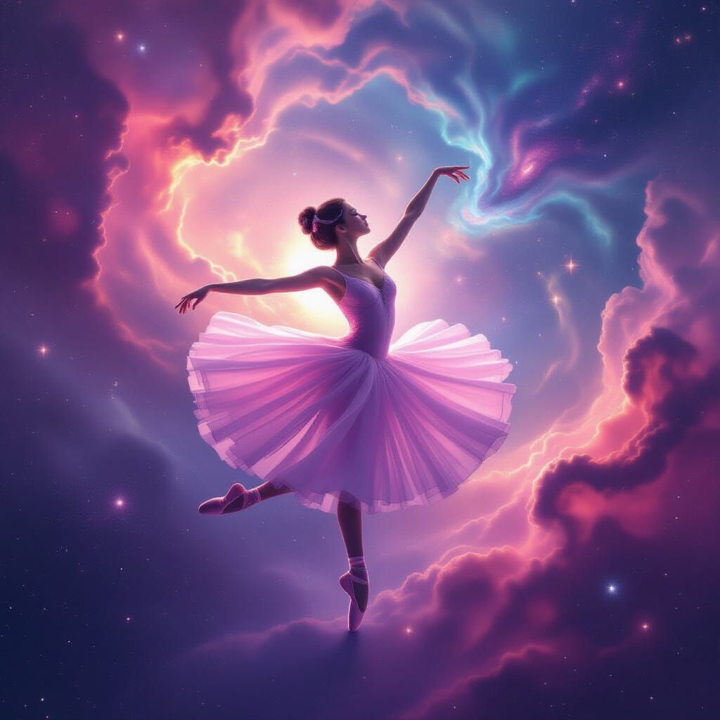 Pink Ballerina Dancing in Cosmic Nebulae