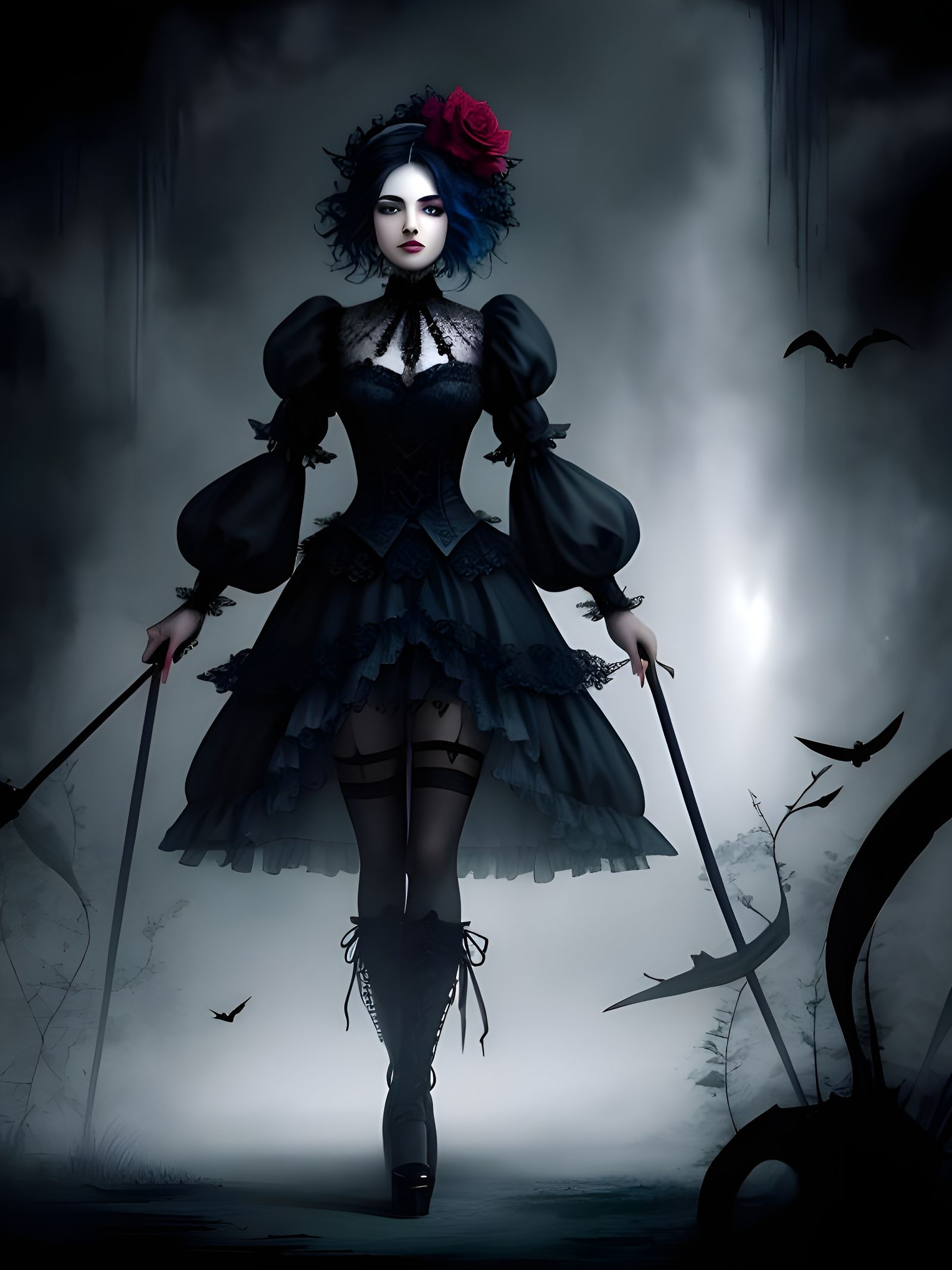 Gothic Faerie with Dark Roses in Watercolor