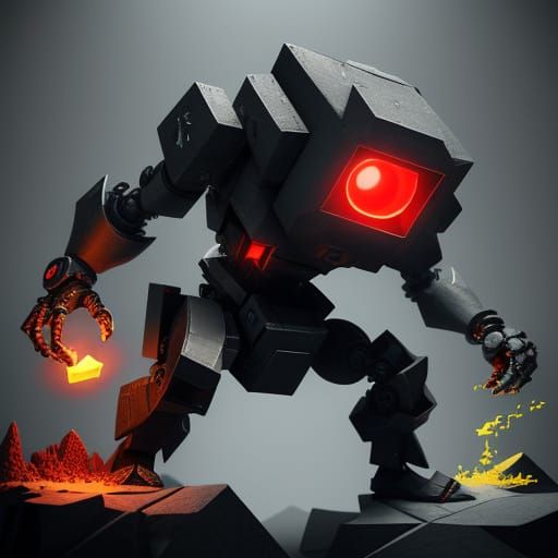 Vibrant Yellow Golem in Low-Poly Style