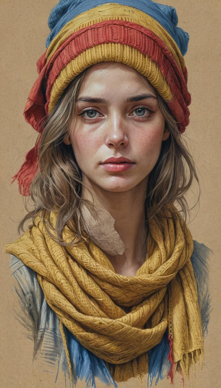 Melancholic Portrait with Flowing Hair in Pencil Sketch