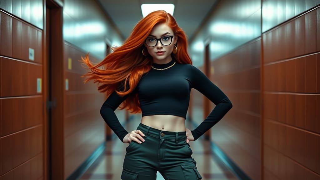 Confident Schoolgirl with Red Hair in Cinematic Style