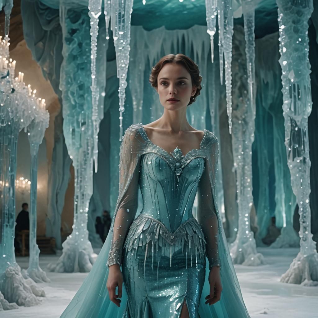 Crystal Gown in Ballroom, Cinematic High Fashion