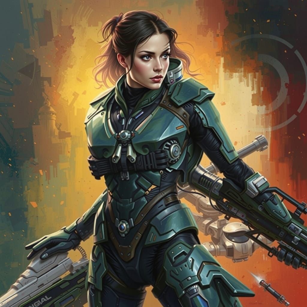 Futuristic Soldier in Sci-Fi Techno Armor