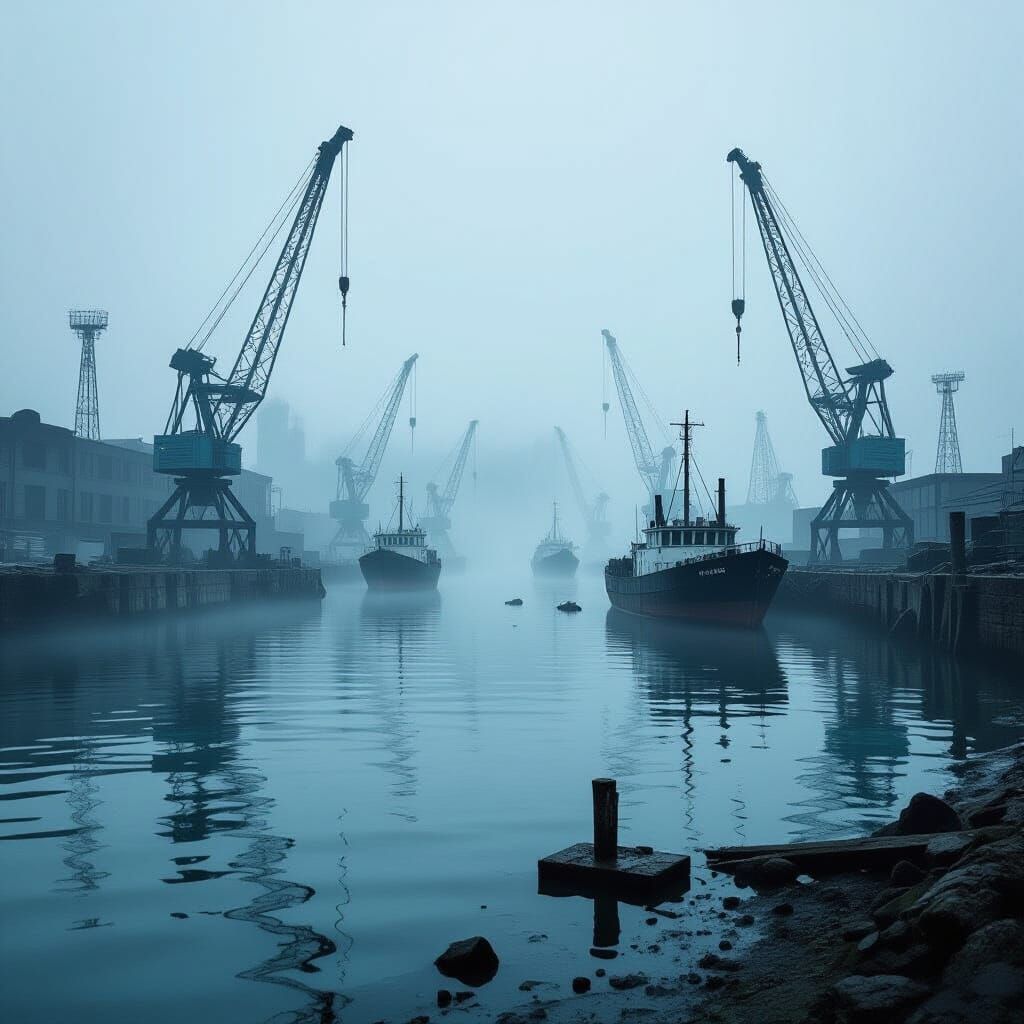 Drowned Harbor in Post-Apocalyptic Mist
