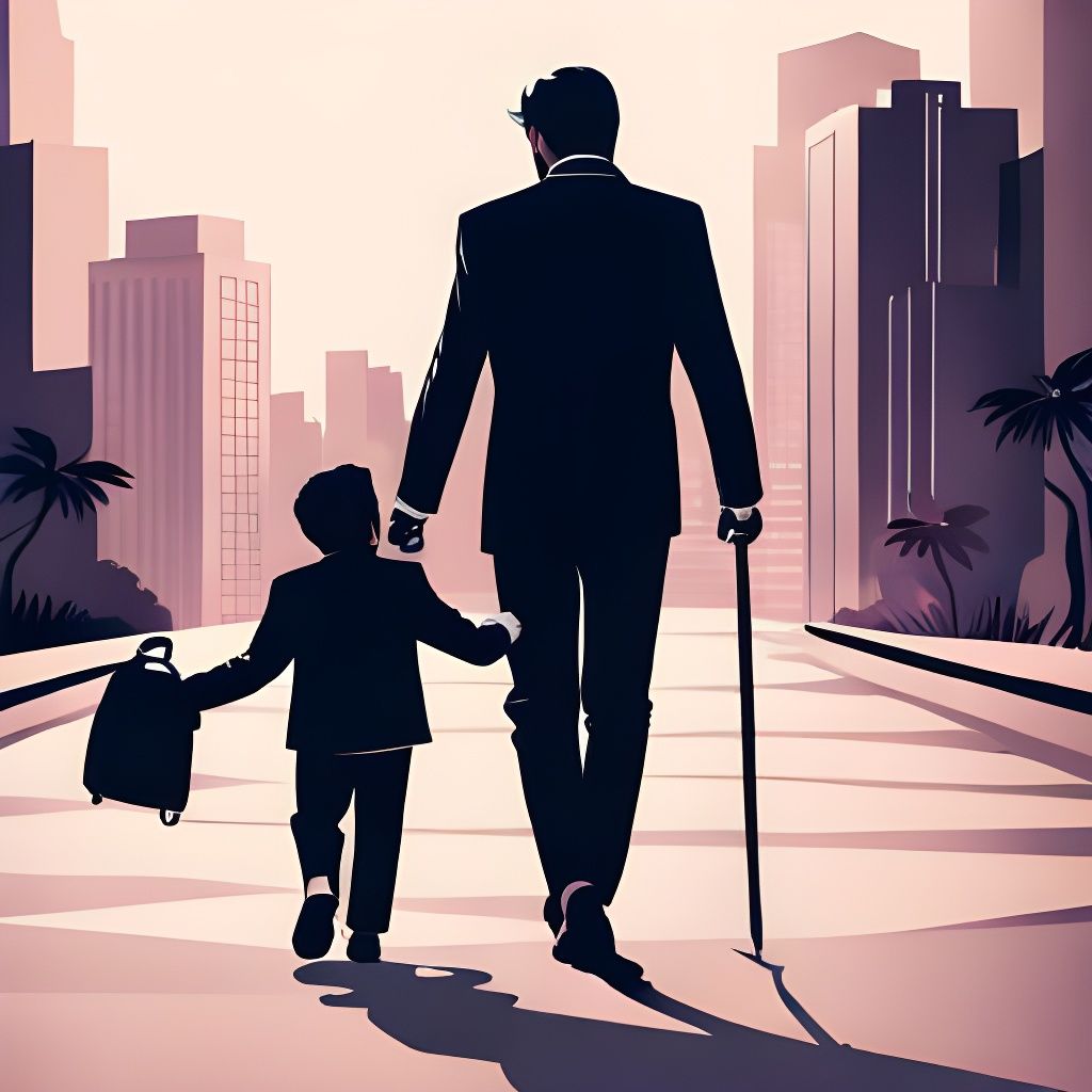 Father and Son Walk to School