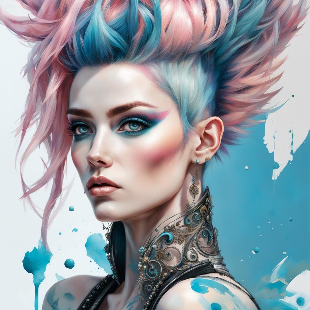 Punk Girl Portrait with Pink and Blue Mohawk