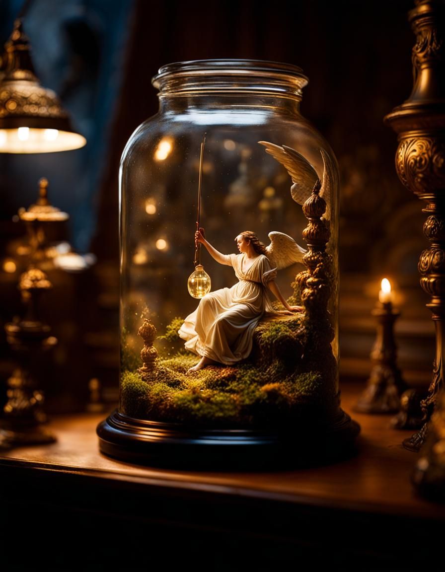 Fallen Angel Miniature in Jar, Classical Art Style