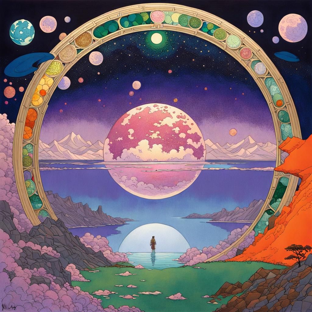 Glass Planet in Space: Art Nouveau Astral Landscape