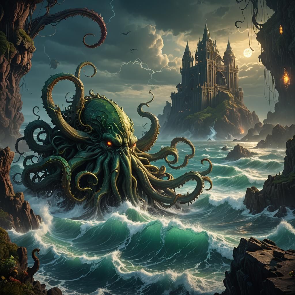 Cthulhu Emerges from the Deep Ocean