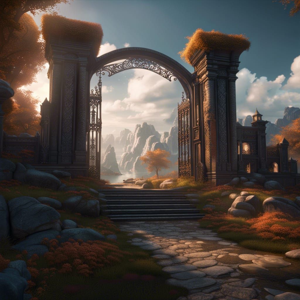Majestic Gates to Elven Kingdom in Hyperdetailed Fantasy Art