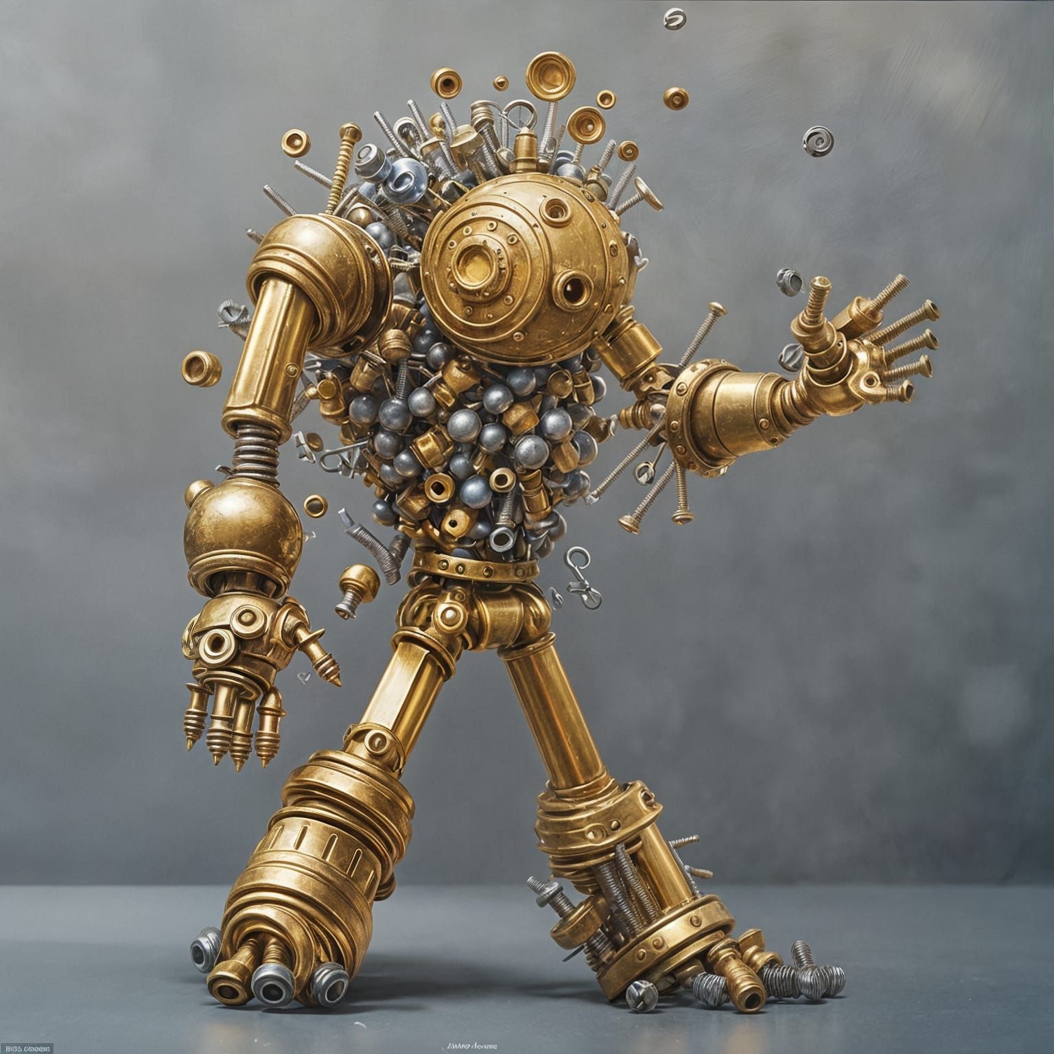 Steampunk Metal Man in Gray Background