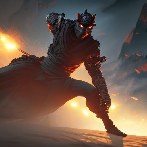 Ghost Ninja Battles Spirits in Detailed Fantasy Art