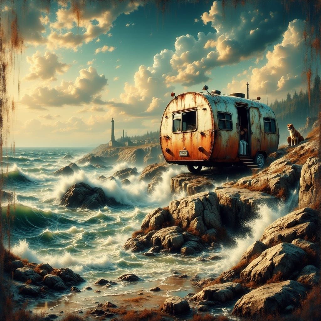 Nostalgic Caravan Sails the Sea in Surreal Style