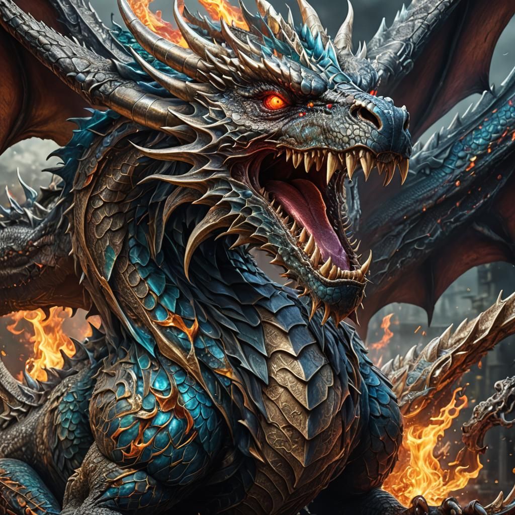 Angry Mystical Dragon in Detailed Digital Painting