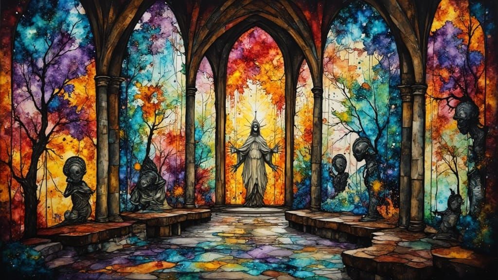 Surreal Stained Glass Window in Chagall Style