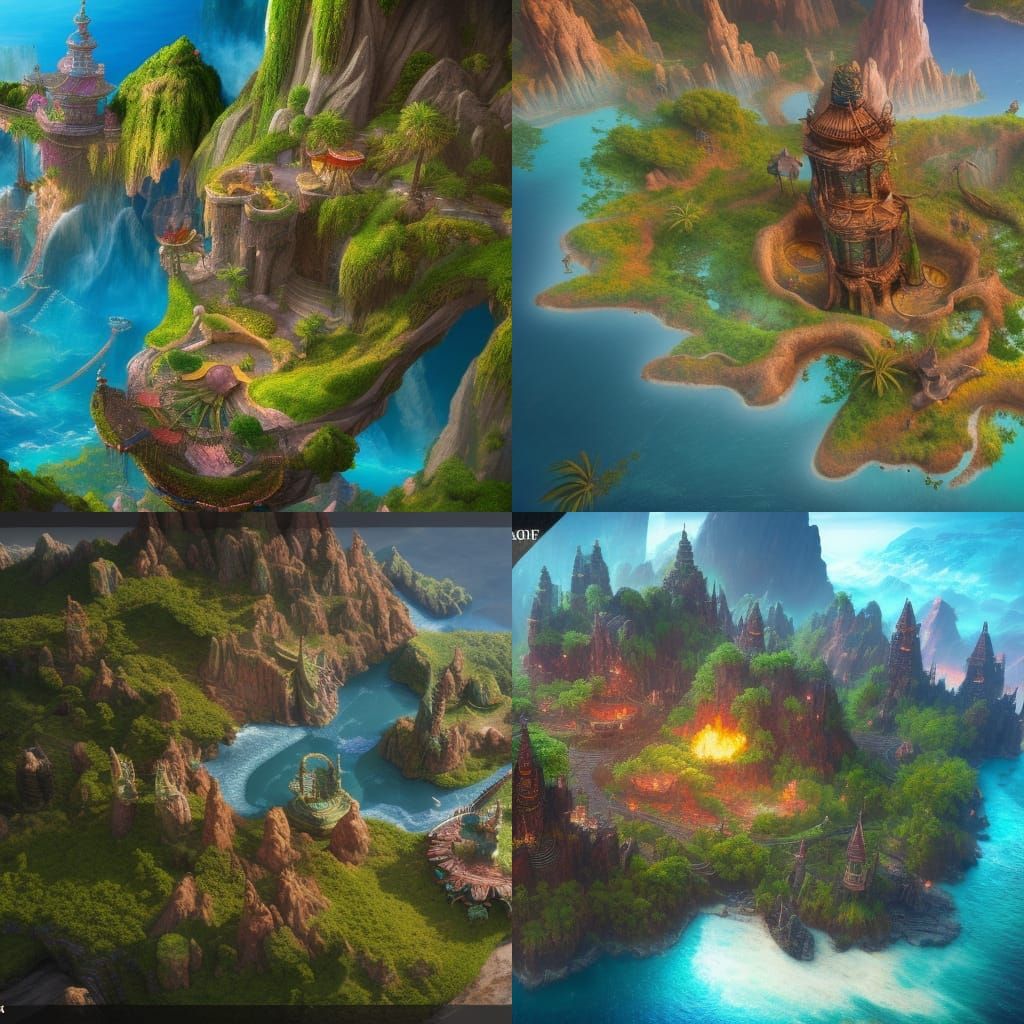 Detailed Fantasy Island Map in Matte Painting Style