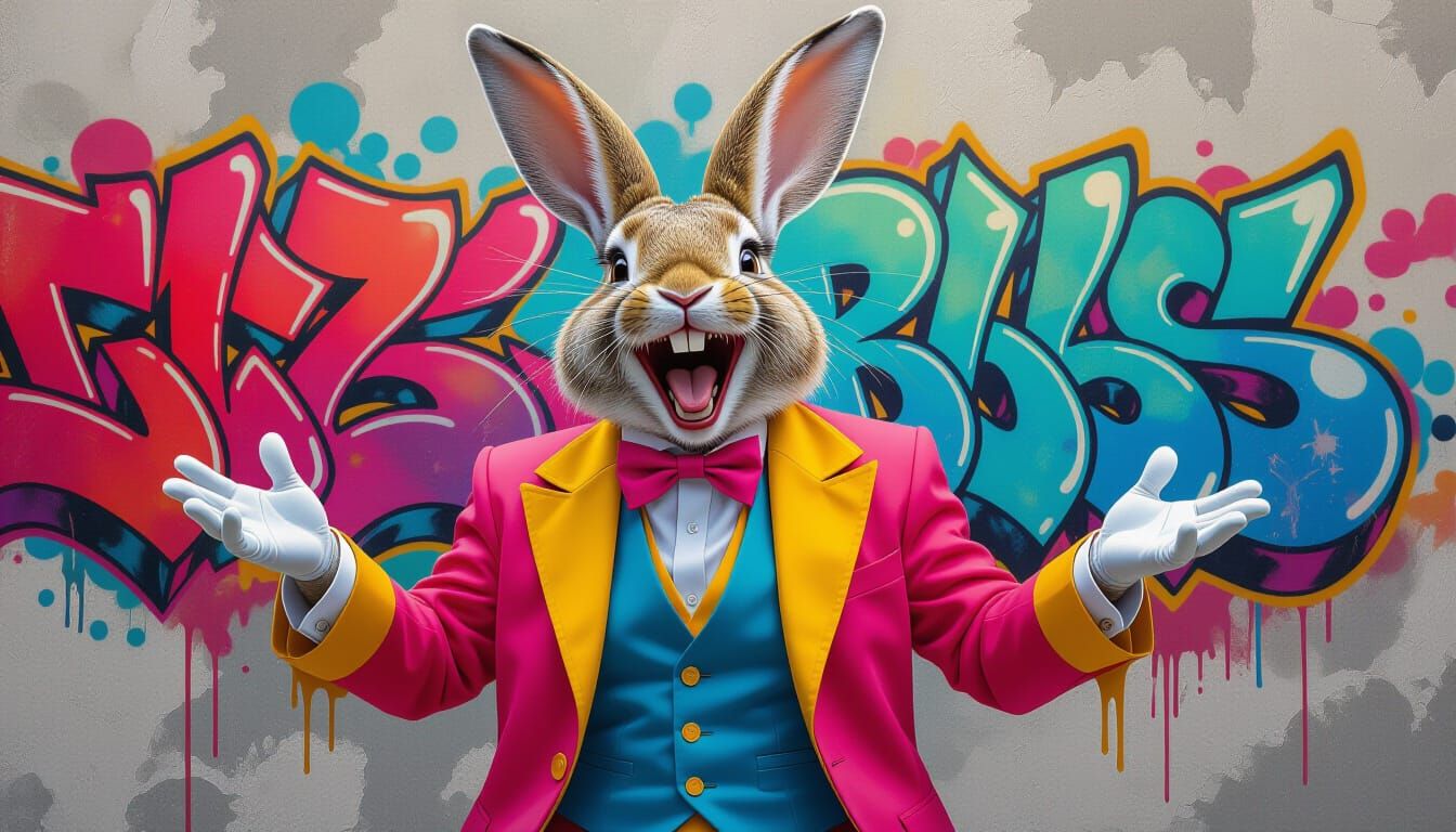 Rabbit Teasing Magician in Graffiti Art Style