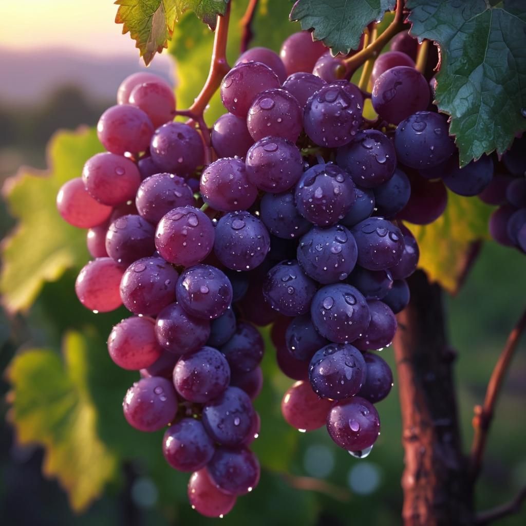 Photorealistic Macro of Grapes at Sunrise