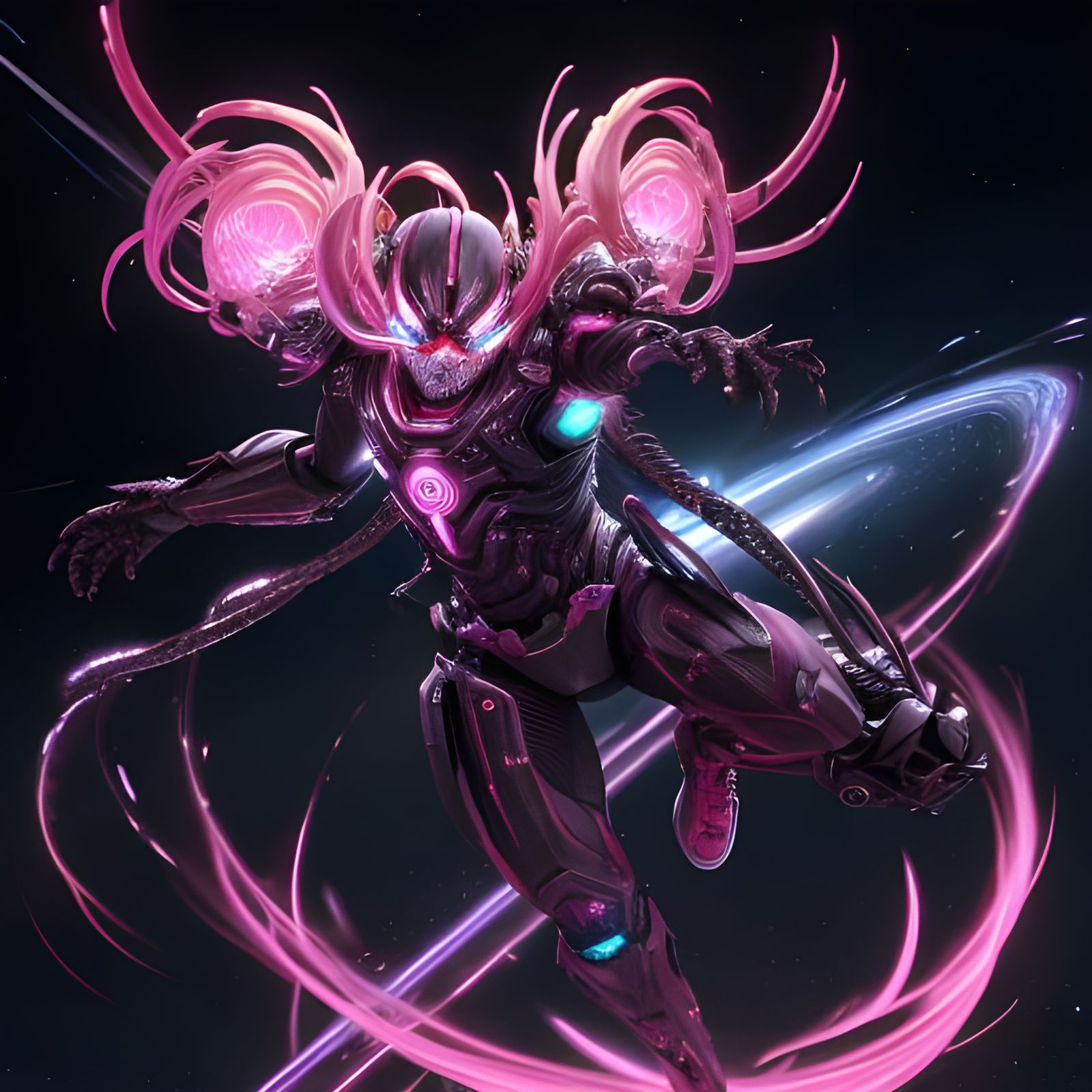 Space Spider with Fluorescent Fangs: 3D Anime Art