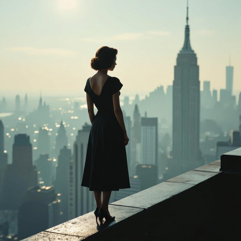 1940s Woman on Empire State Building Ledge