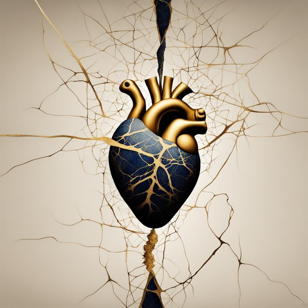 Kintsugi Heartbeat: A Surreal Gold Repair