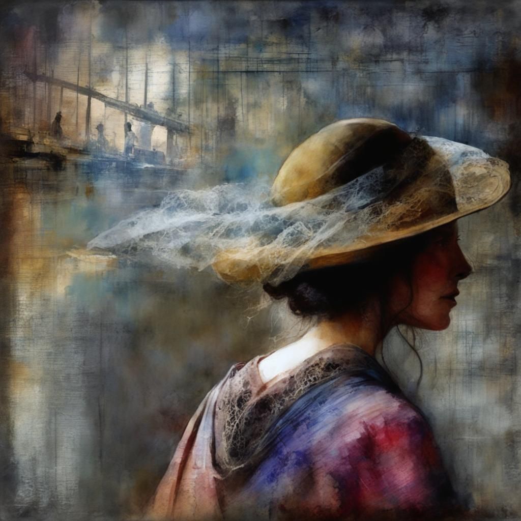 Girl in Hat and Veil: Watercolor Chiaroscuro
