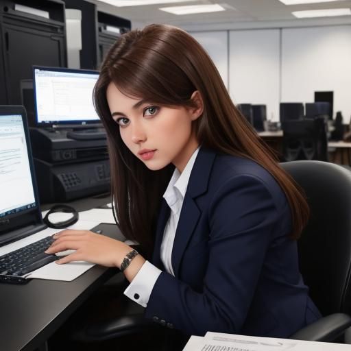 Woman in Business Suit Working at Computer