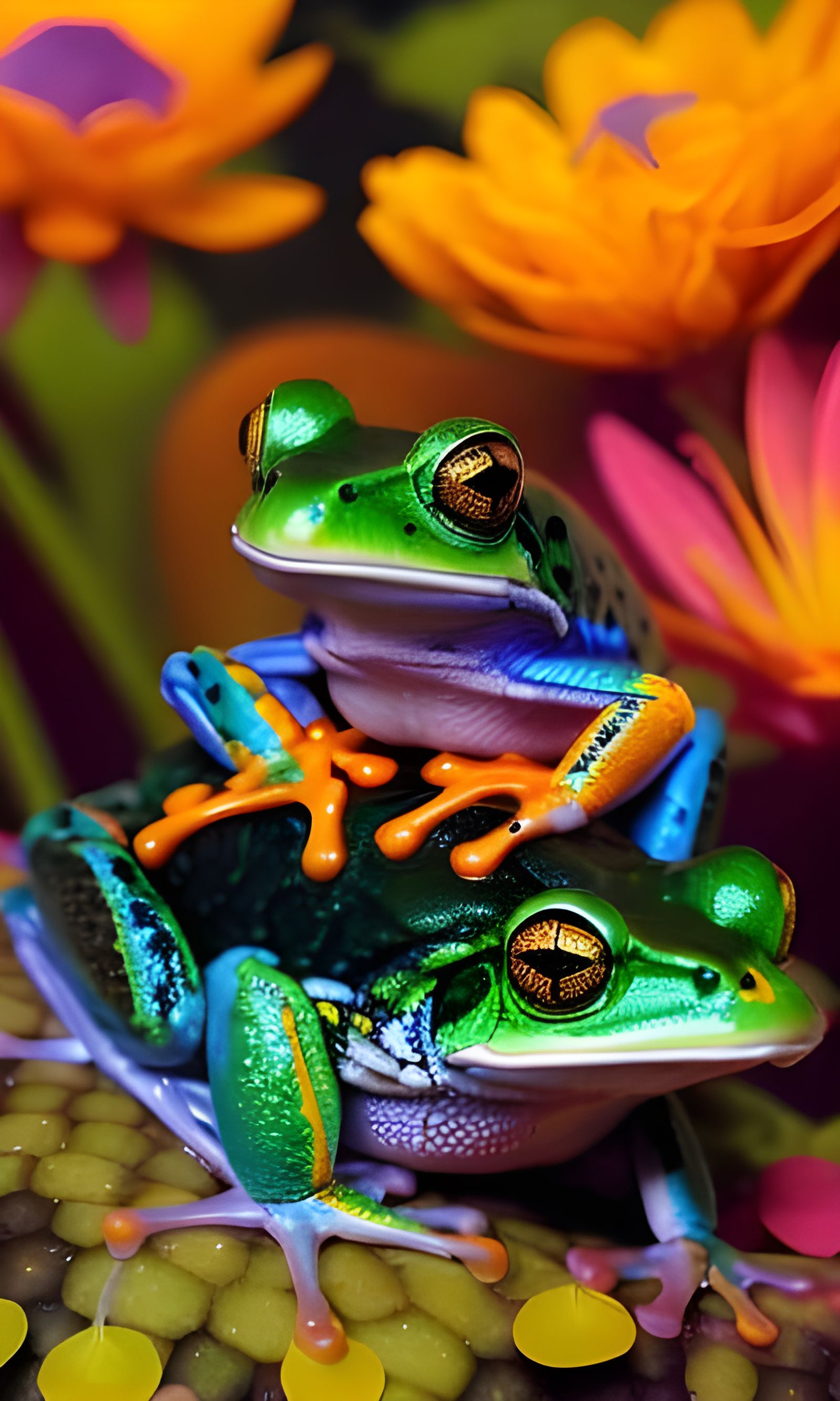 frogs, HD high quality ultra detailed, fantastical, splash screen, complementary colors, fantasy concept art, 8k resolut...