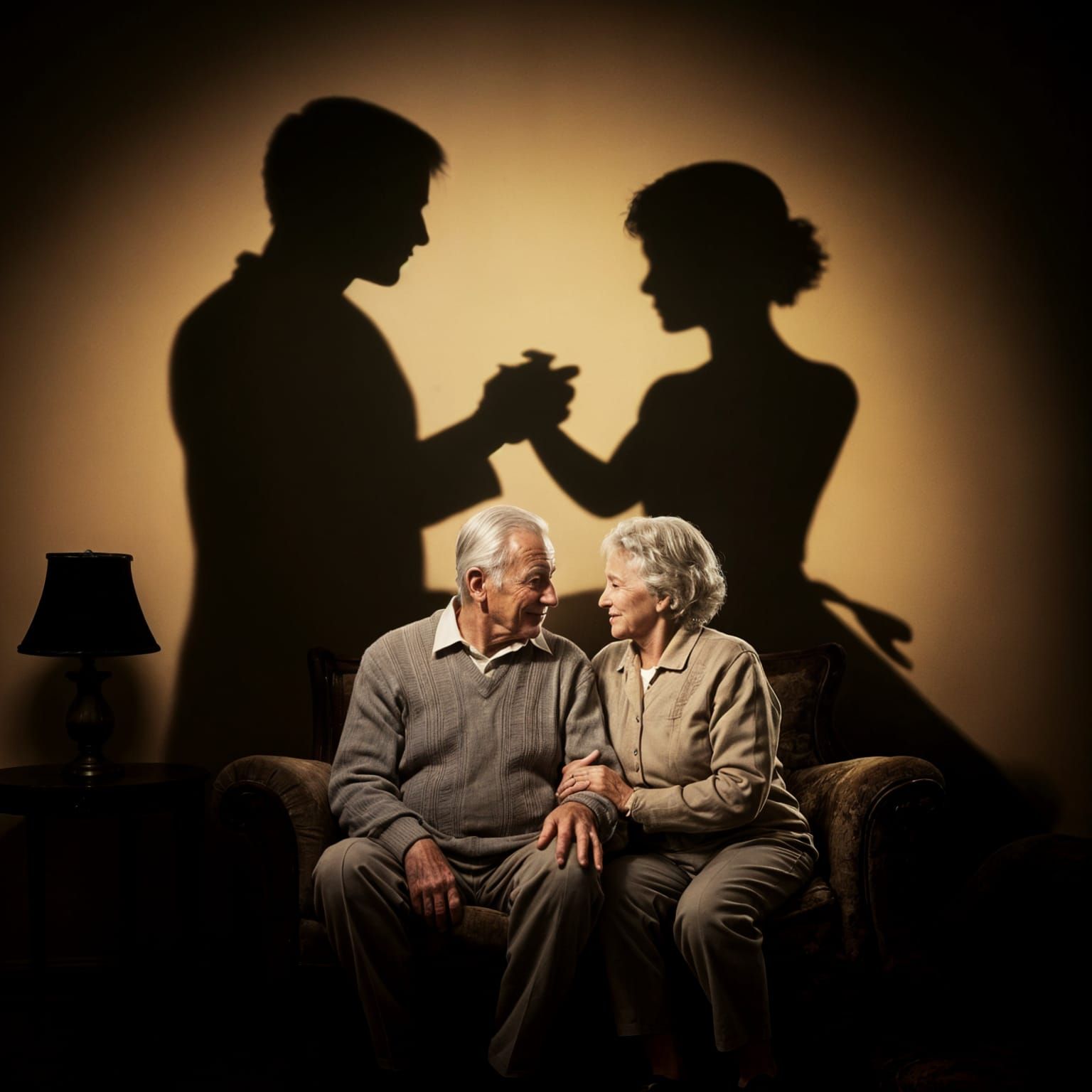 Vintage Romance: Elderly Couple's Shadow Dance