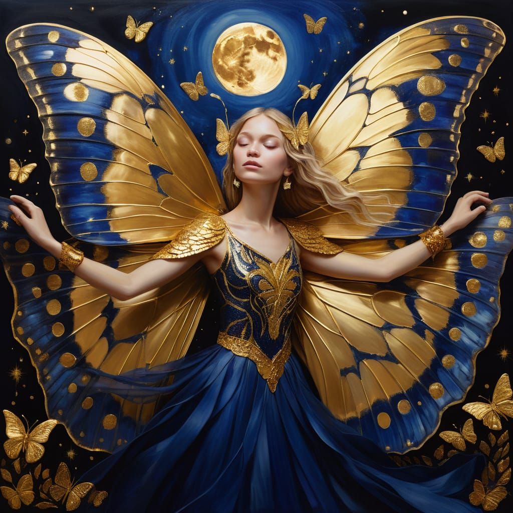 Lunar Monarch: Oil Painting Portrait of a Butterfly-Winged W...