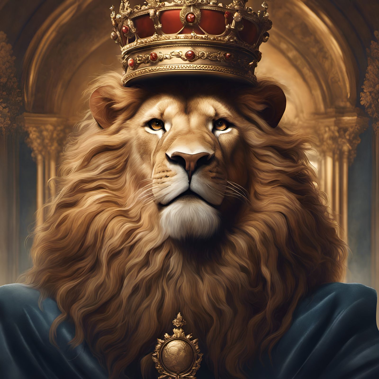 Regal Lion Portrait in Digital Illustration Style