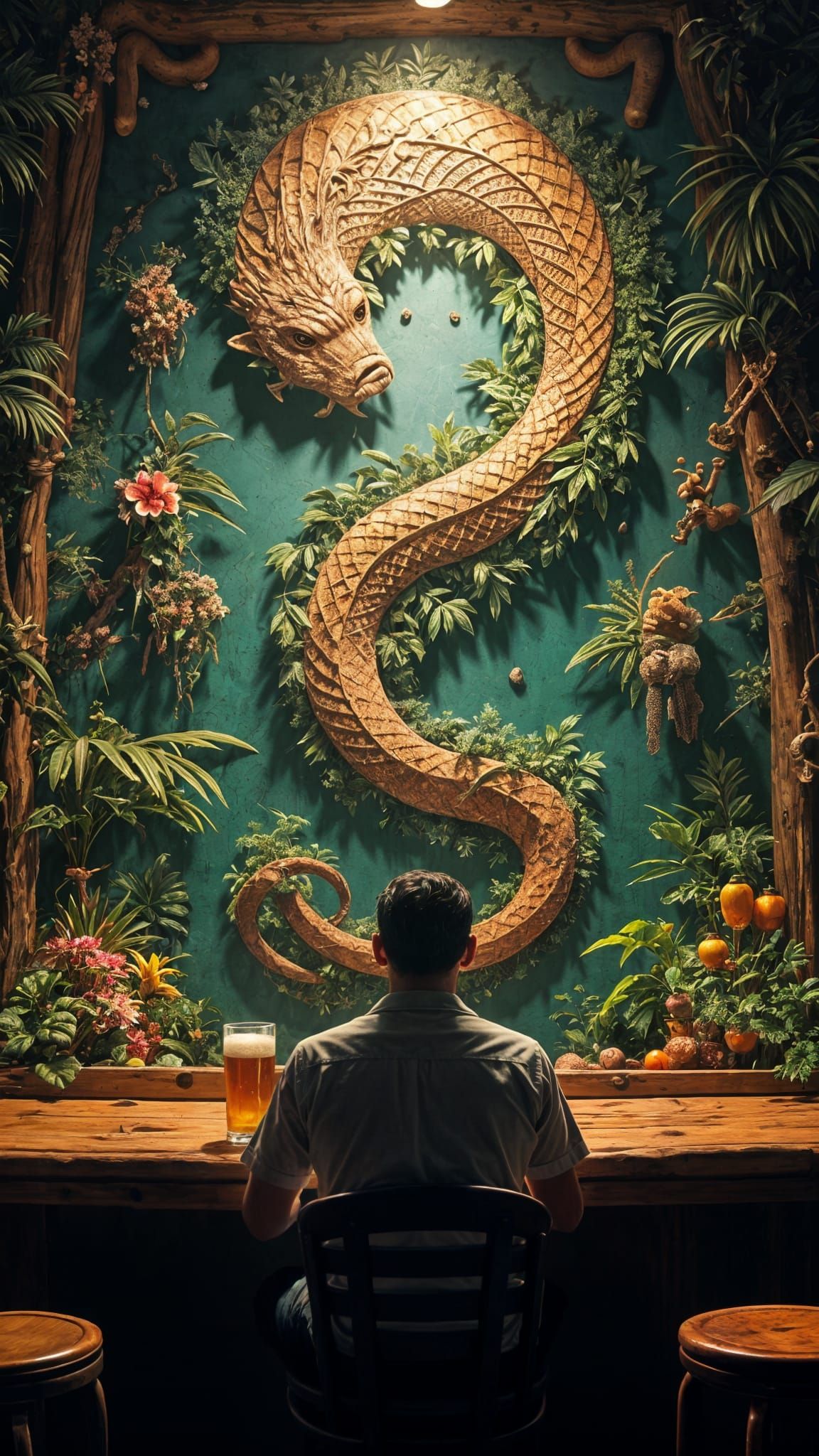 Steampunk Gentleman in Hawaiian Bar