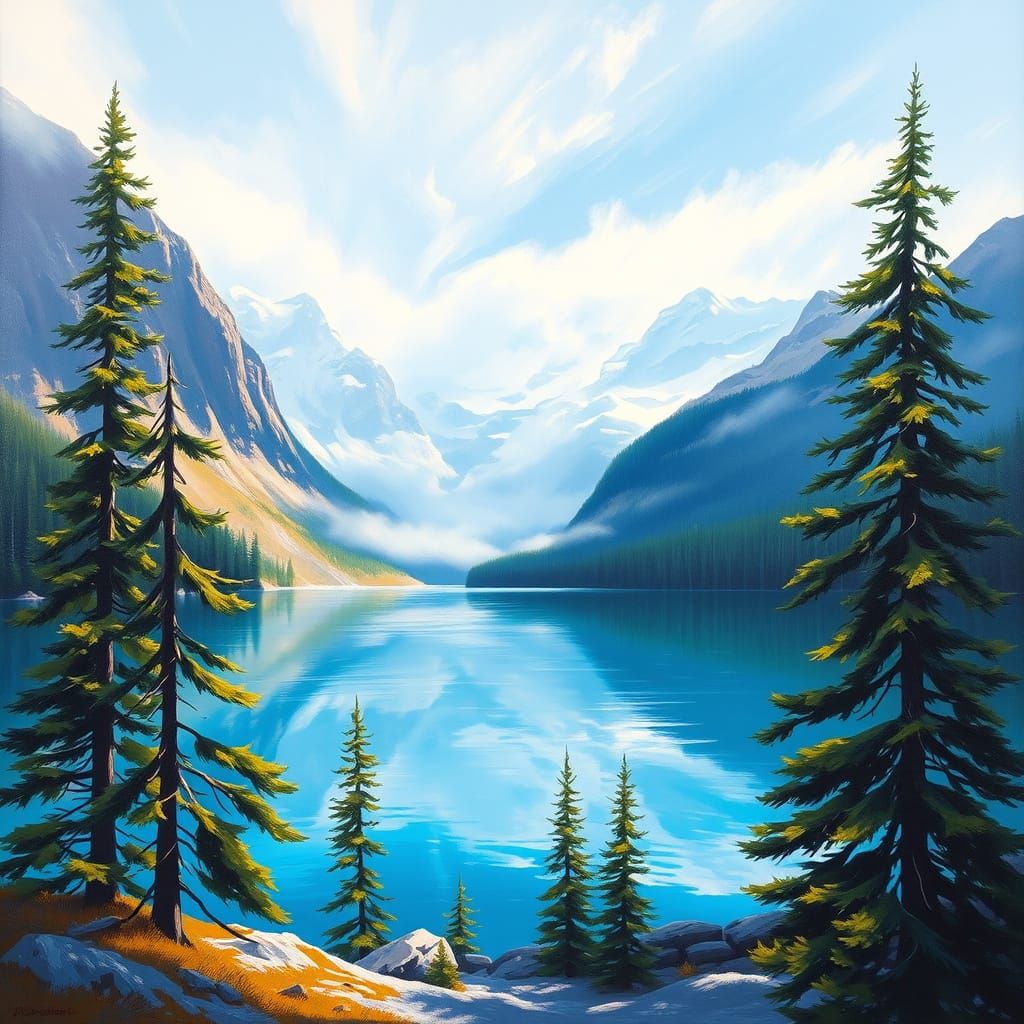 Ethereal Moraine Lake Painting: Banff's Majestic Peaks