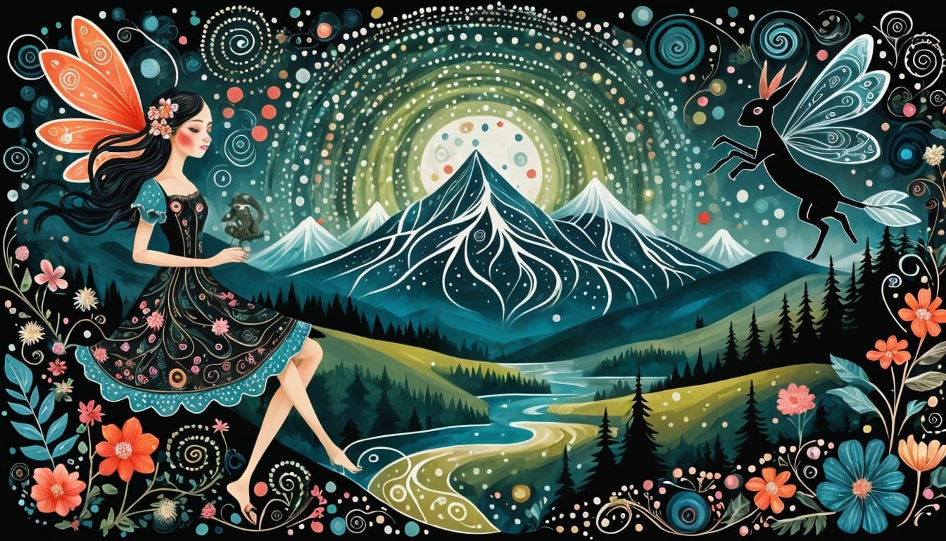 Fairy and Frjarotji in Folk Art Whimsy