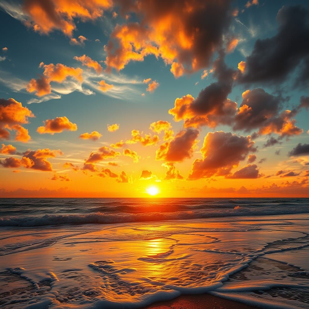 Hyperrealistic Beach Sunset in Dramatic Artistic Style