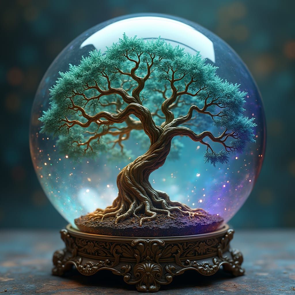 Ancient Tree Enthroned in Glass Crystal Ball