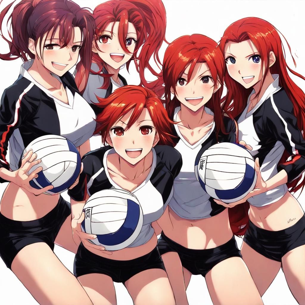 Anime Volleyball Team with Red and Black Hair