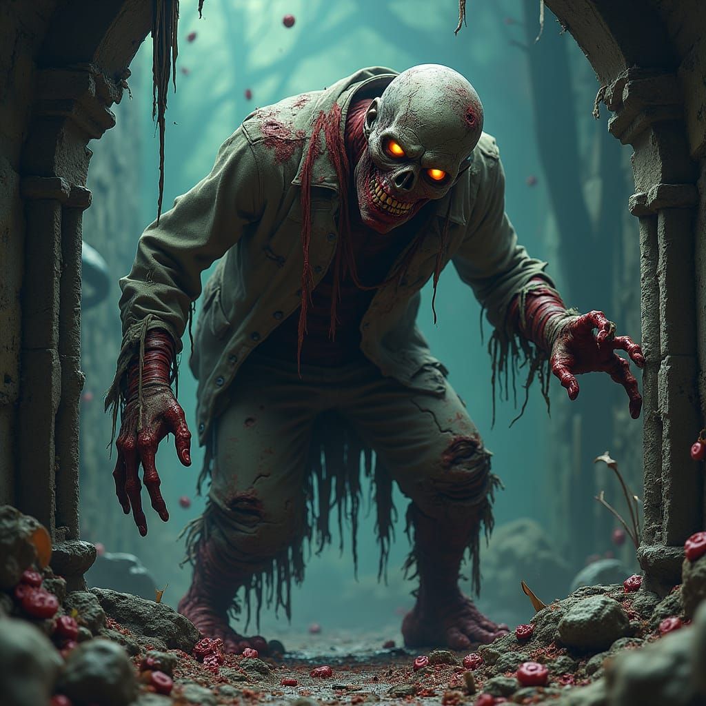 Decaying Zombie Emerges from Ancient Grave