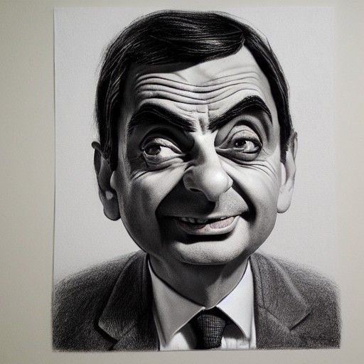 Hyperdetailed Charcoal Drawing of Mr. Bean