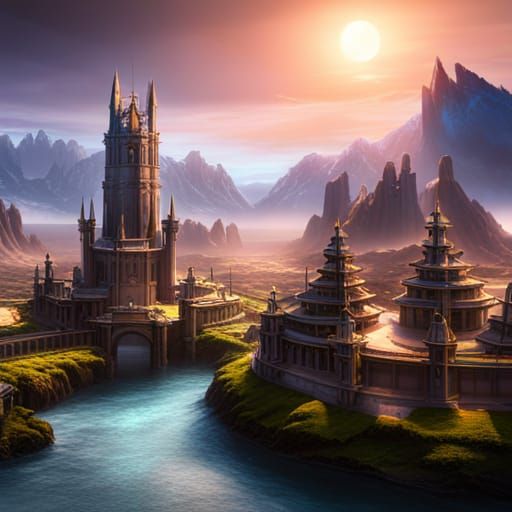 Celestial City of Light: Detailed Matte Painting