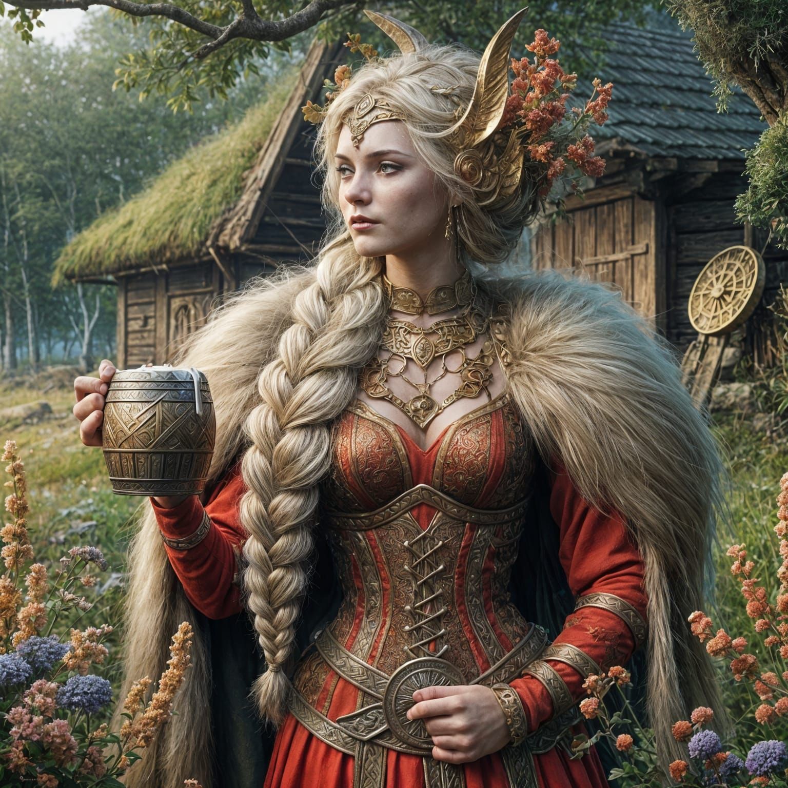 Thrud: Norse Goddess in Art Nouveau Style