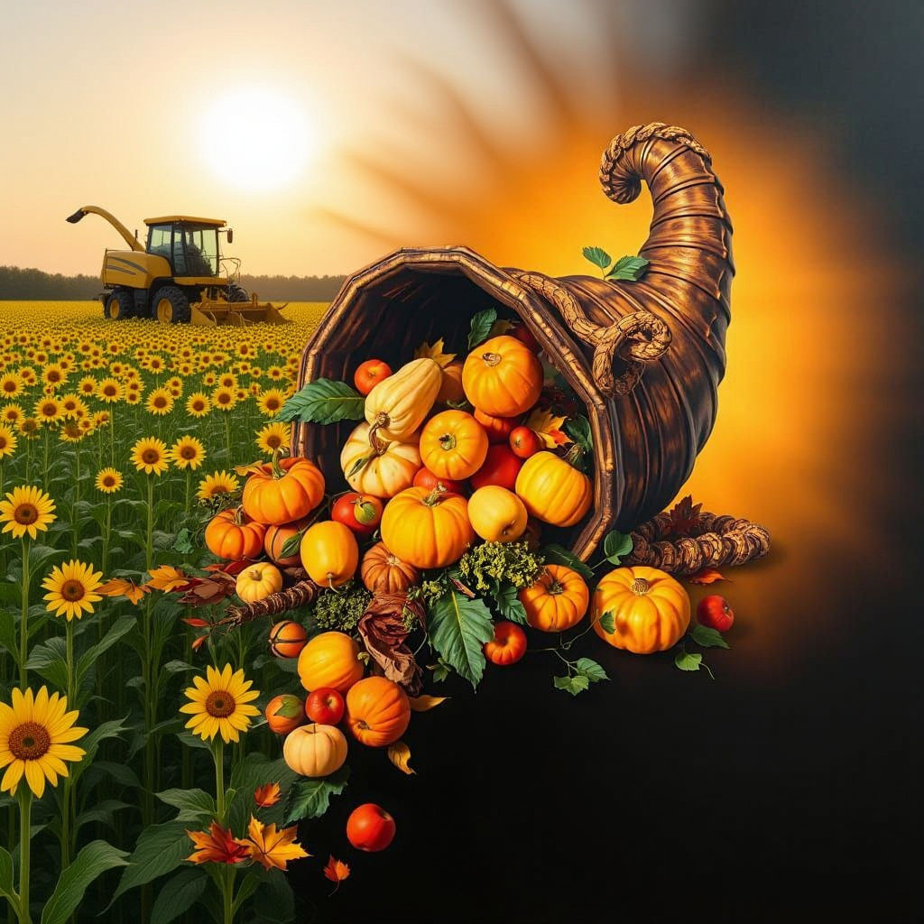 Cornucopia of Fall Harvest Vegetables and Apples