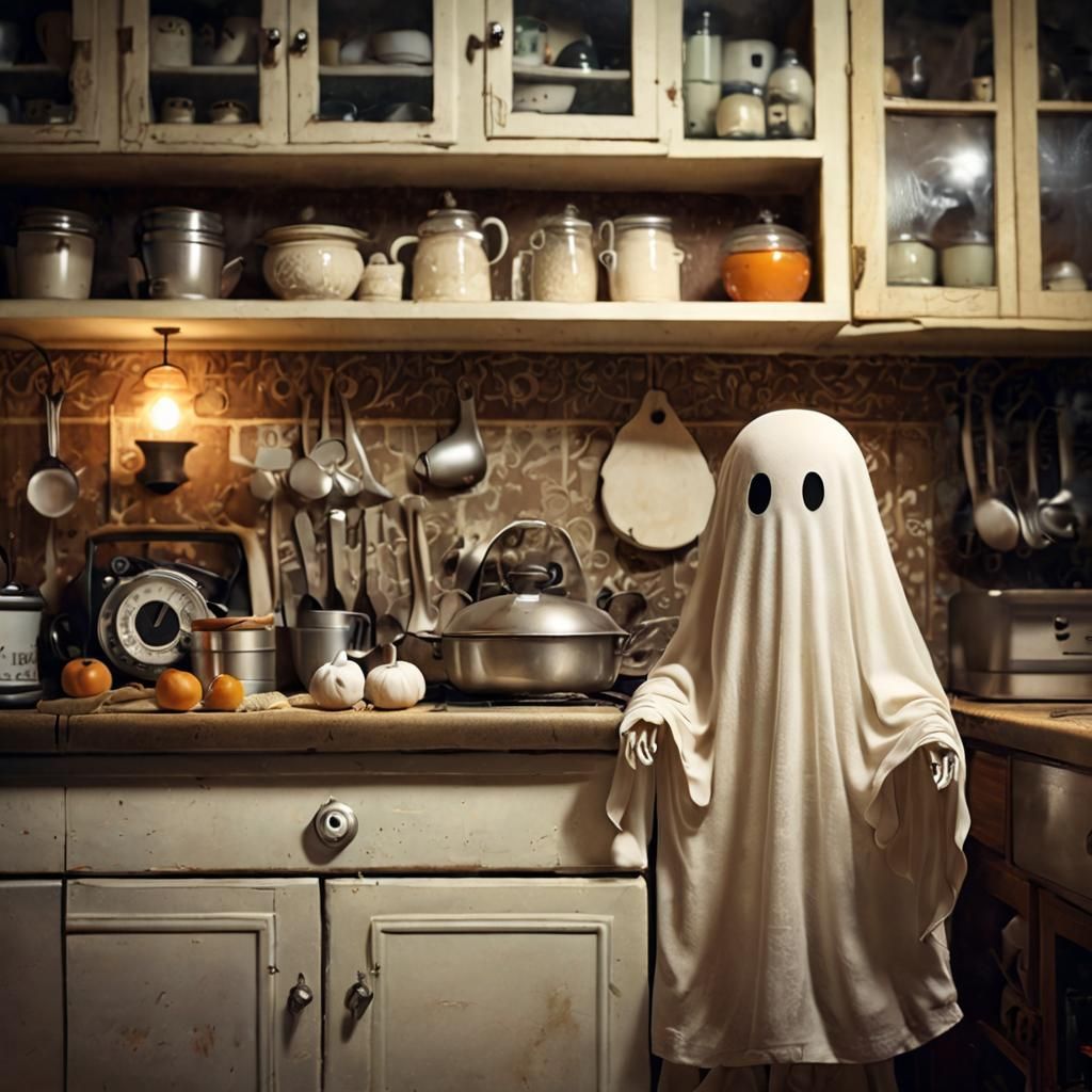 Cute Little Ghost in Vintage Kitchen Photo