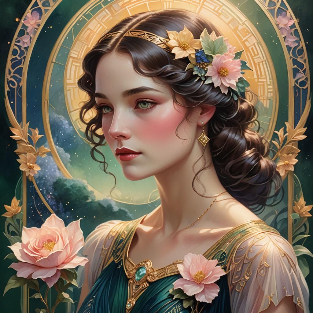 Art Deco Portrait of a Woman in Fantasy Style